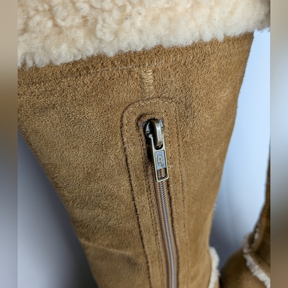 UGG Australia Aubrie Tan Suede Wood Wedge Heel Size 6 Winter Boots Women - Picture 9 of 11